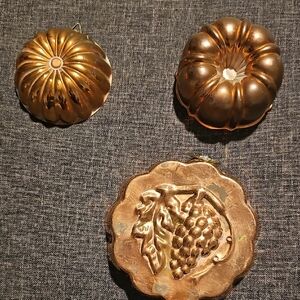 Vintage 3 Copper Molds Set Wall Decor Home Kitchen Mid Century Art Deco Tin